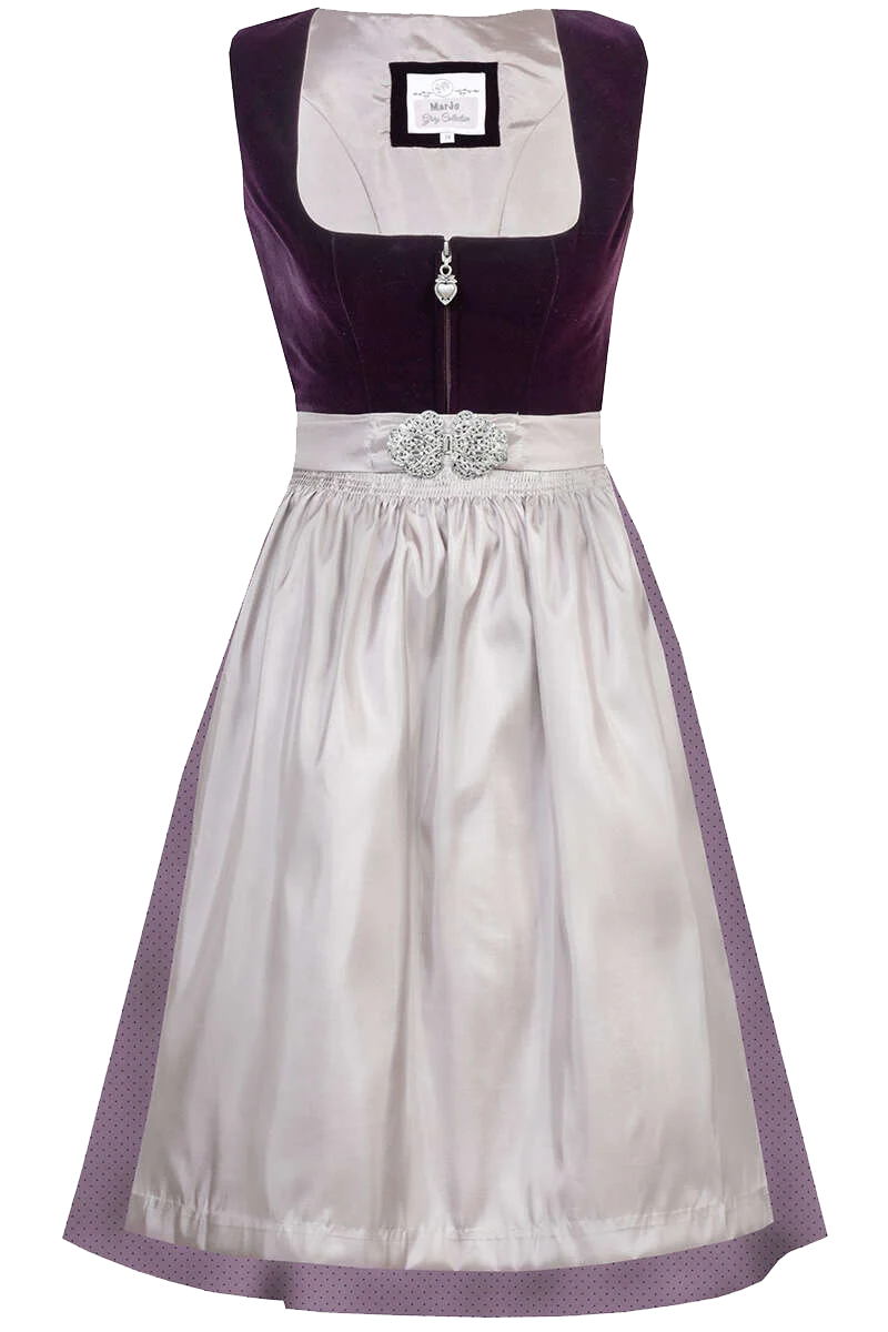Midi-Dirndl mit Samtoberteil und Broschenschließe - pflaume