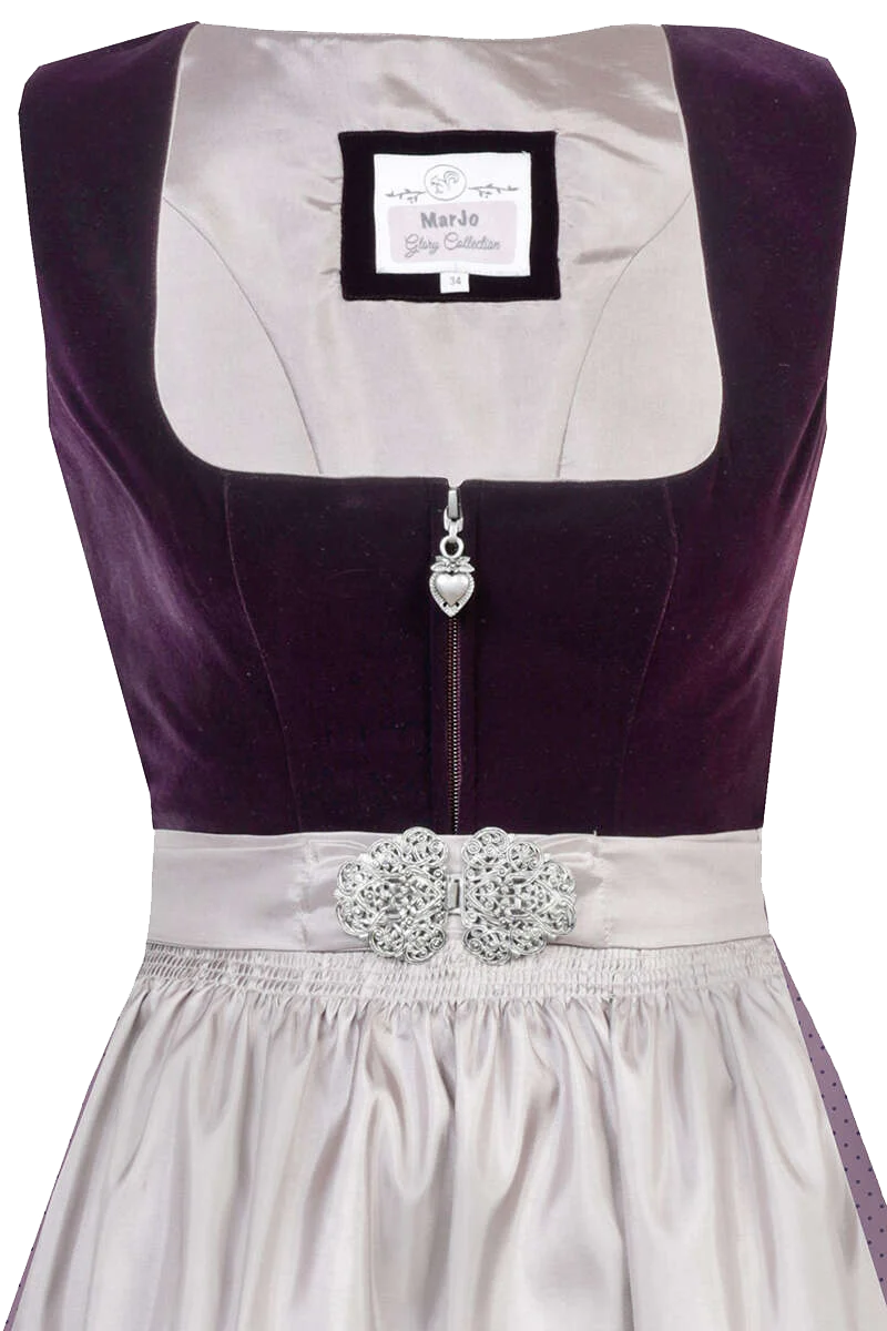 Midi-Dirndl mit Samtoberteil und Broschenschließe - pflaume