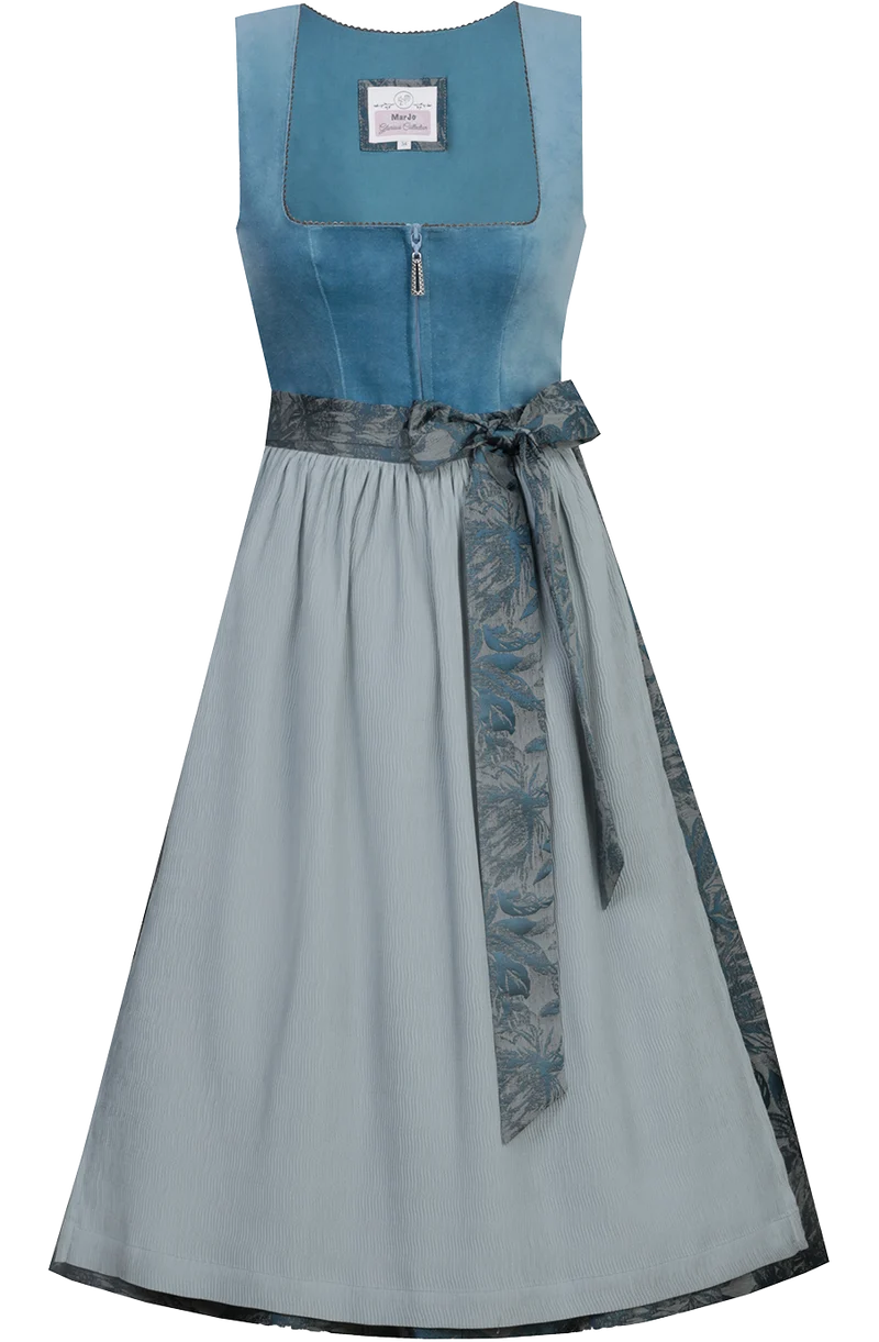Midi-Dirndl mit Samtoberteil und Blumenmuster - denim cloud