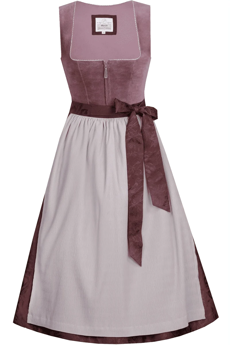 Midi-Dirndl mit Samtoberteil und Blumenmuster - traube mauve