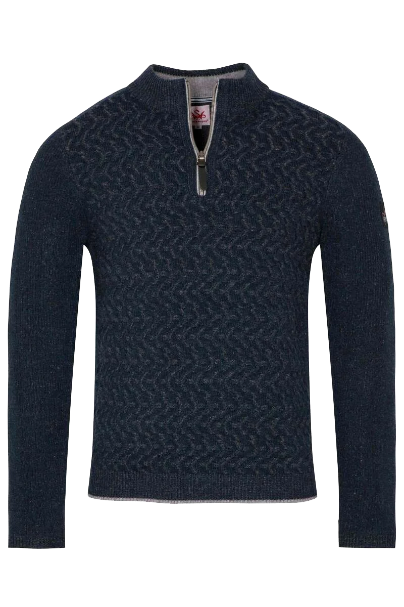 Herren Trachtenpullover mit Wollanteil und Stehkragen - nachtblau