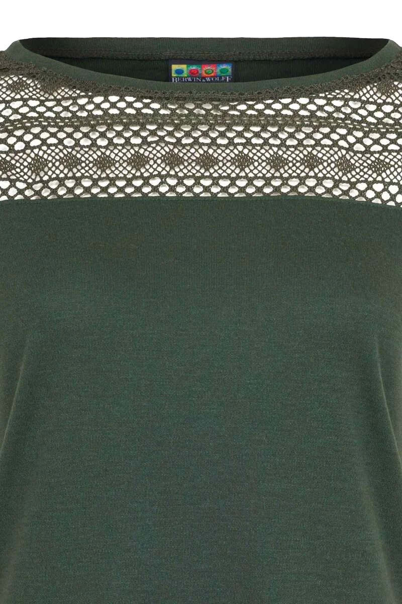 Damen Trachtenshirt mit Spitze und Lochmuster - grün