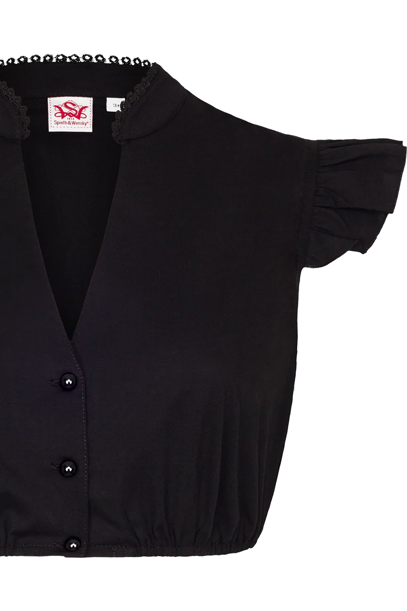 Dirndlbluse mit Flügelärmeln und V-Ausschnitt - schwarz
