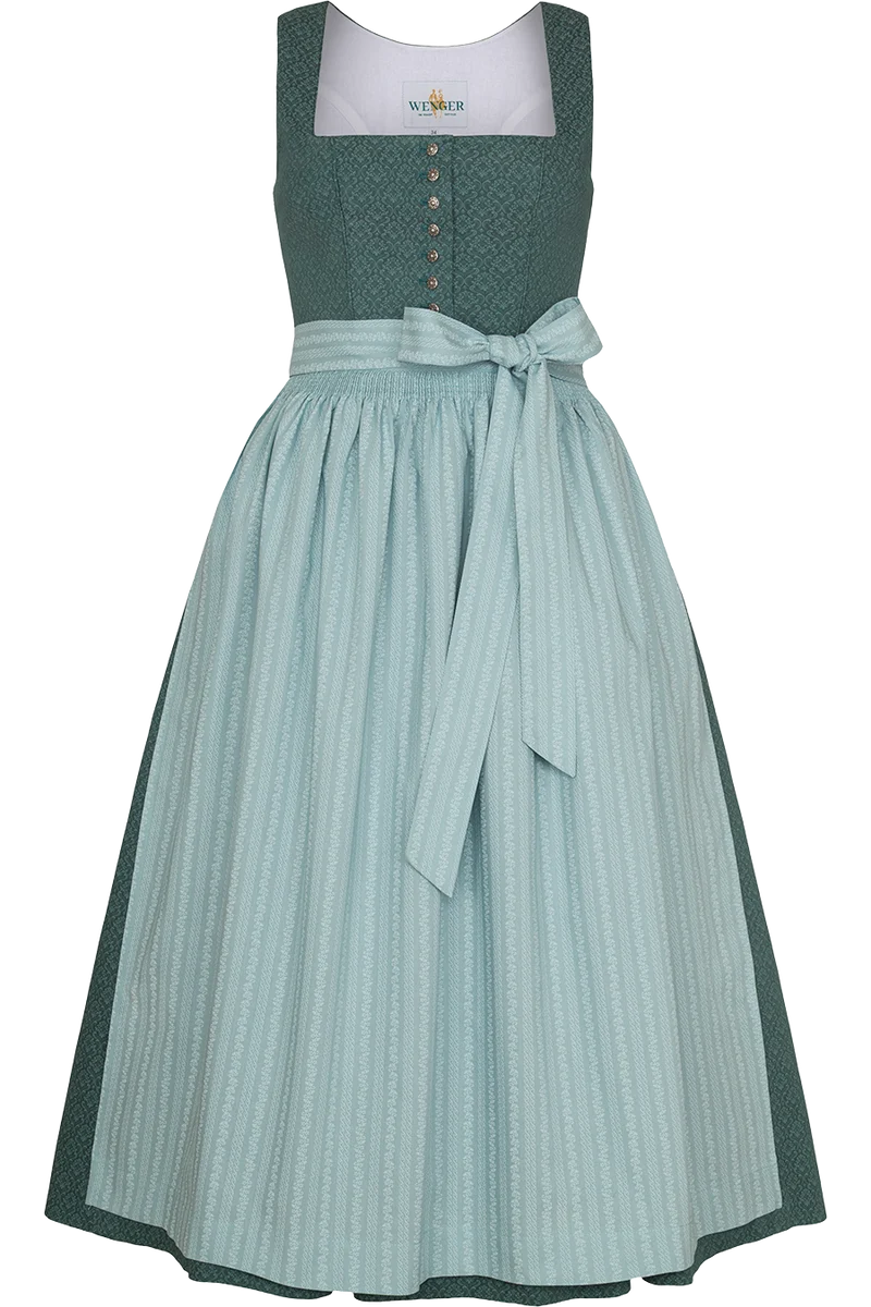 Langes Dirndl aus Baumwolle mit Ornamentmuster - salbei mint