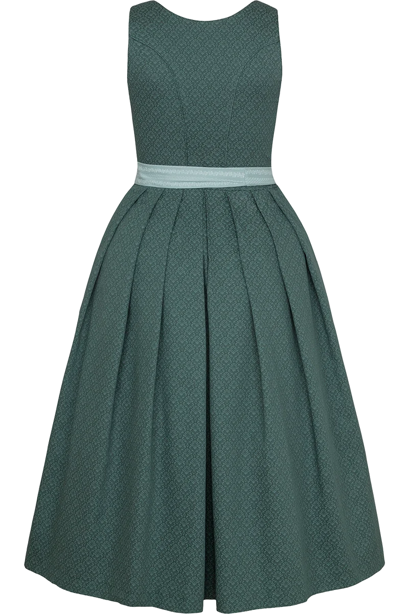 Langes Dirndl aus Baumwolle mit Ornamentmuster - salbei mint