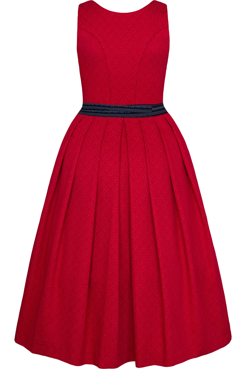 Langes Dirndl aus Baumwolle mit Ornamentmuster - rot marine
