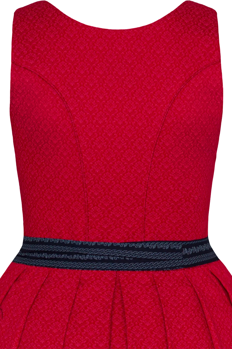 Langes Dirndl aus Baumwolle mit Ornamentmuster - rot marine