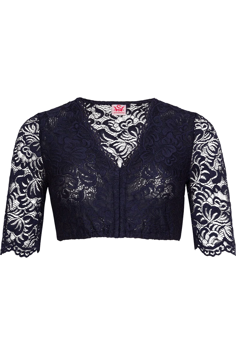 Dirndlbluse mit Stretch-Spitze und V-Ausschnitt - dunkelblau