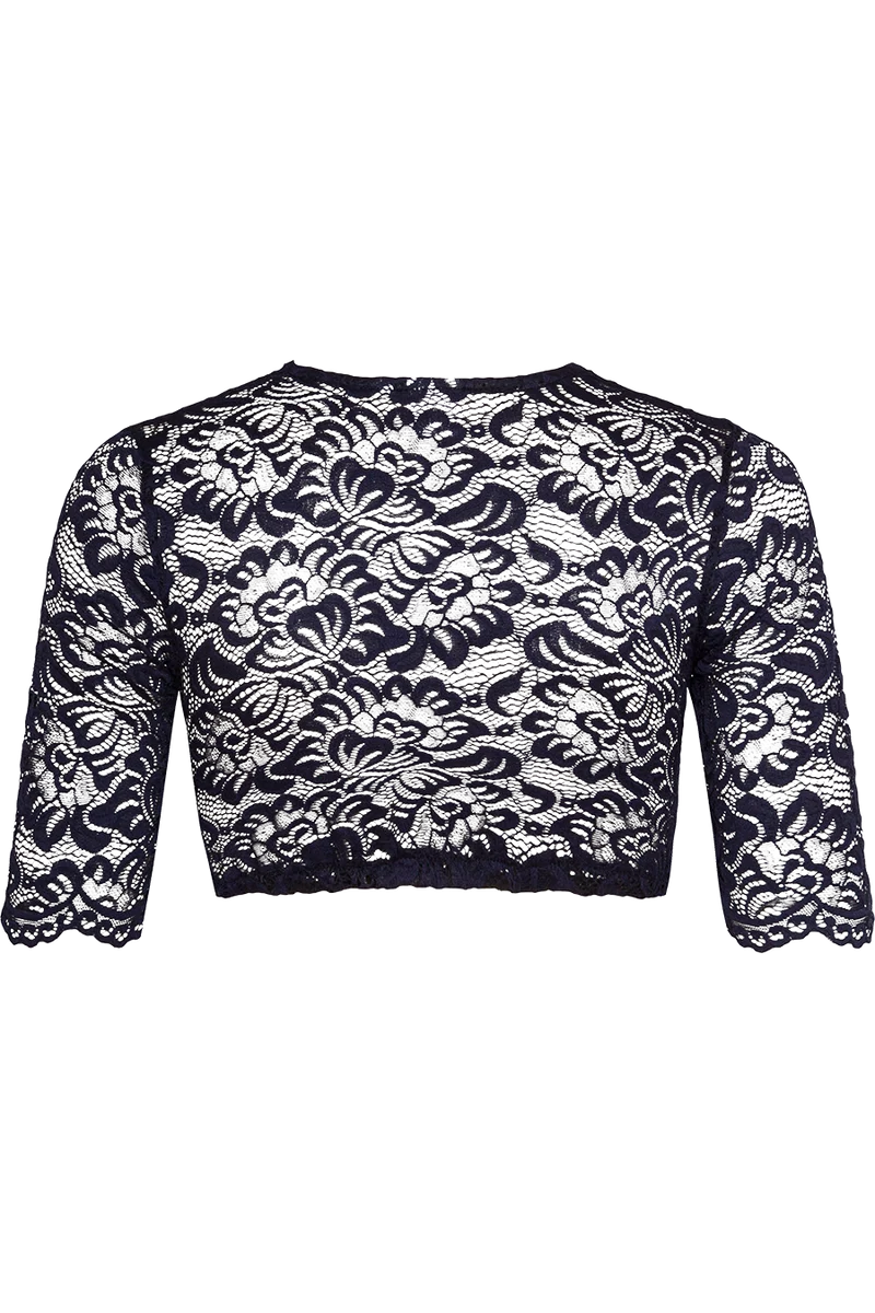 Dirndlbluse mit Stretch-Spitze und V-Ausschnitt - dunkelblau