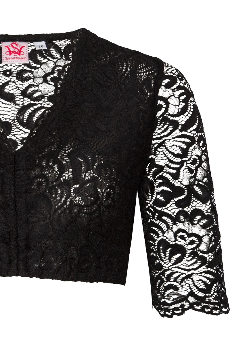 Dirndlbluse mit Stretch-Spitze und V-Ausschnitt - schwarz