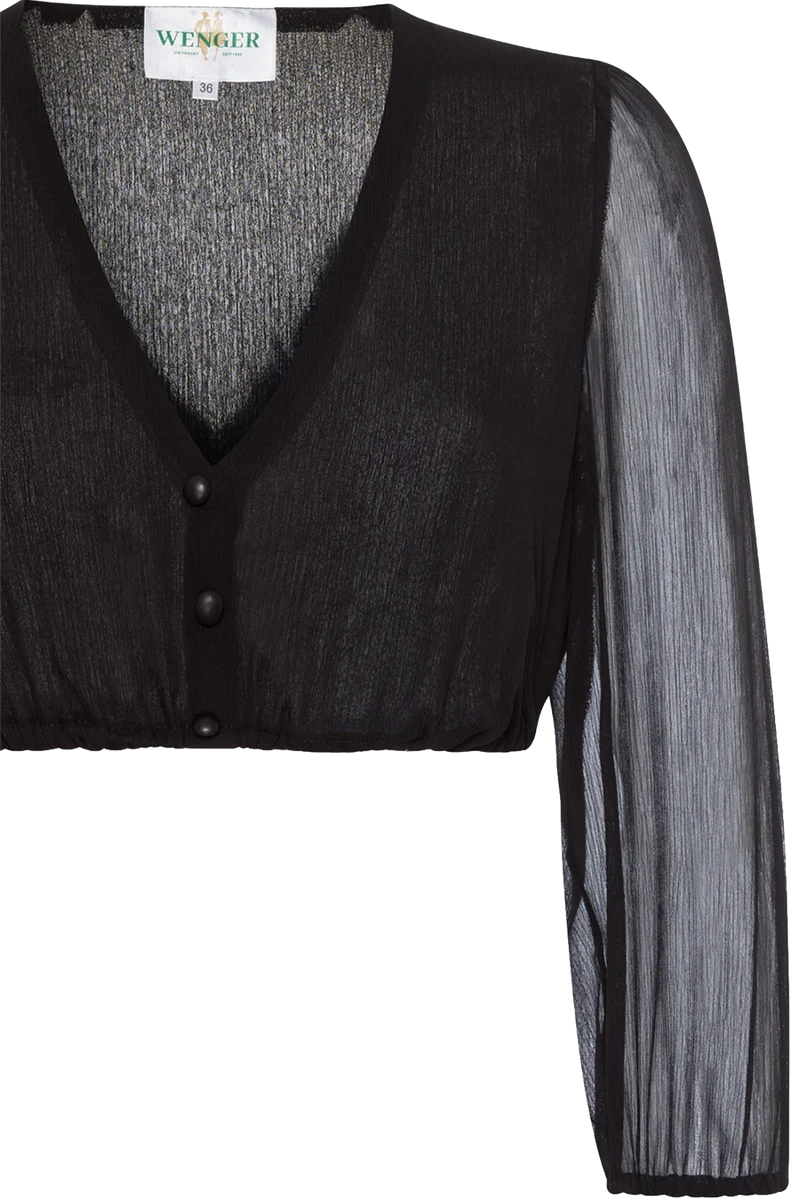 Dirndlbluse mit 3/4-Ärmeln und V-Ausschnitt - schwarz