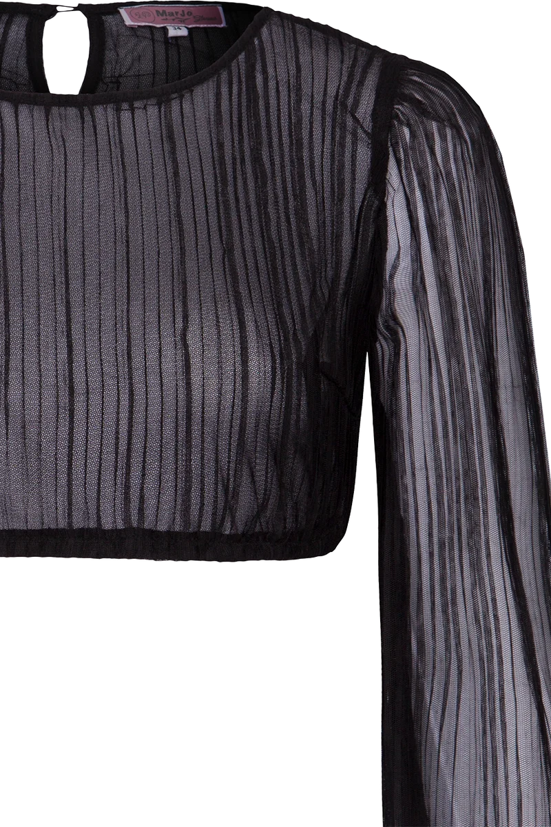 Dirndlbluse mit langen Puffärmeln und Streifenmuster - schwarz