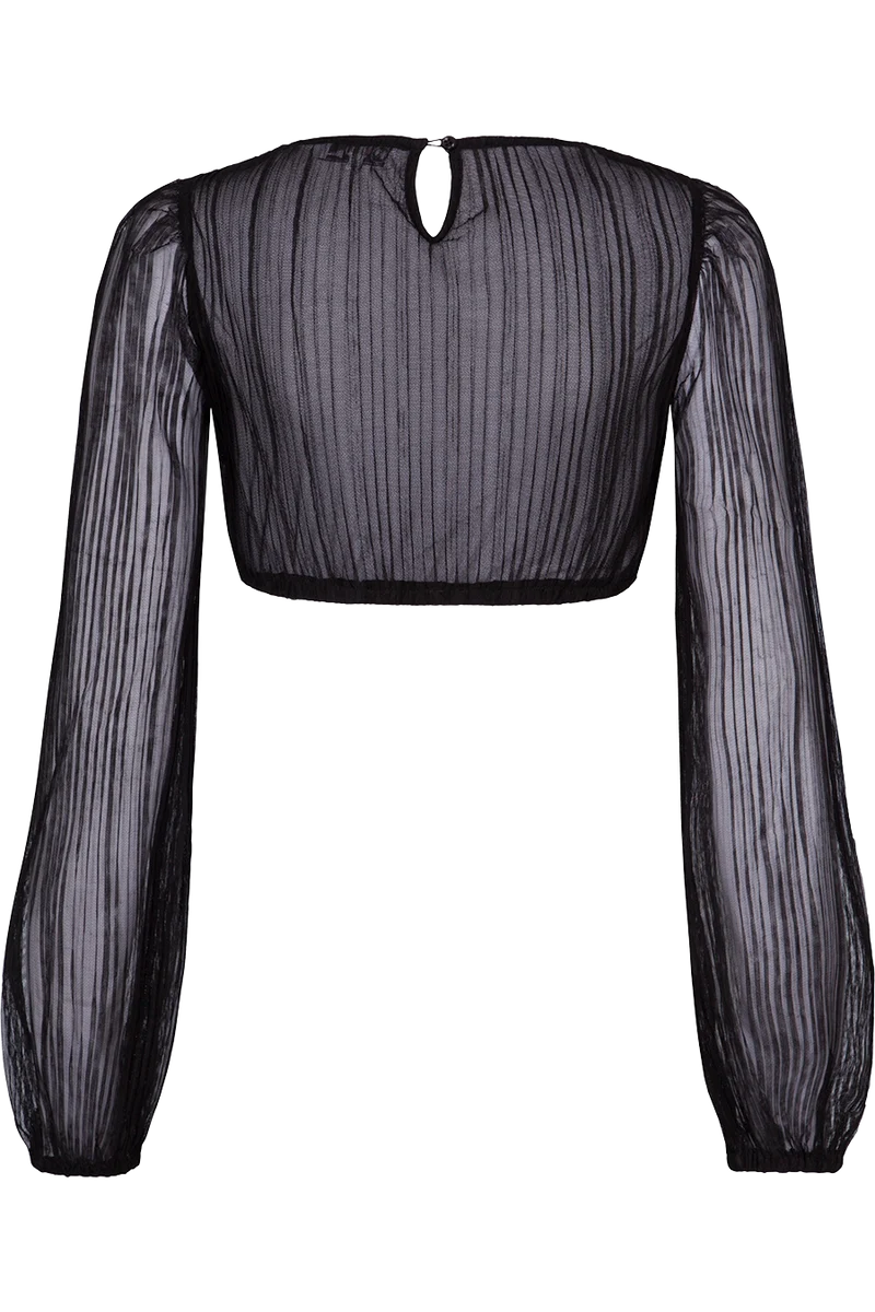 Dirndlbluse mit langen Puffärmeln und Streifenmuster - schwarz