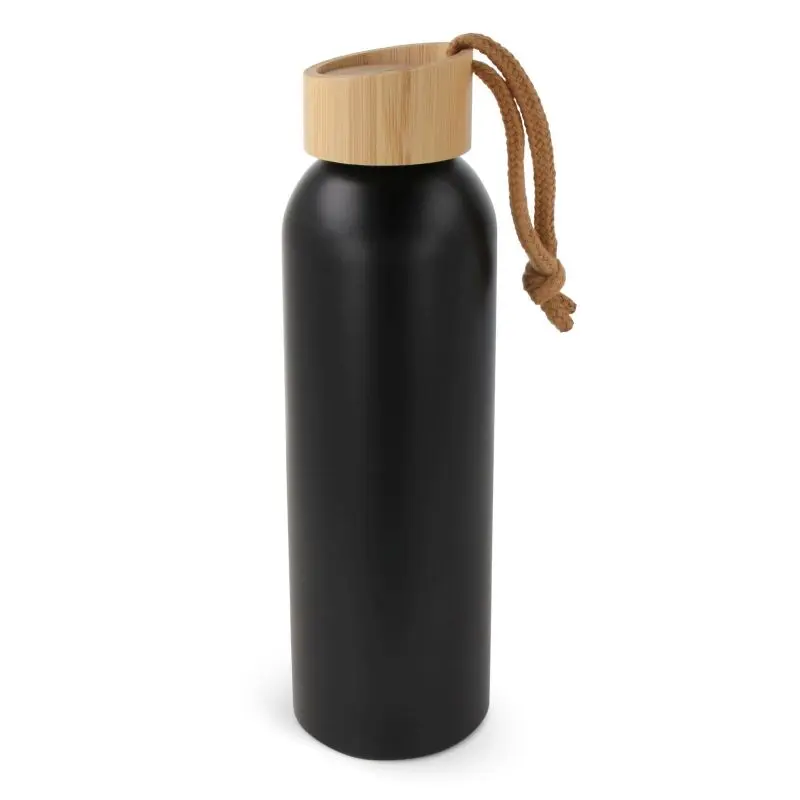 Eco-Chic Wasserflasche 600 ml mit Bambusdeckel - Tiefschwarz