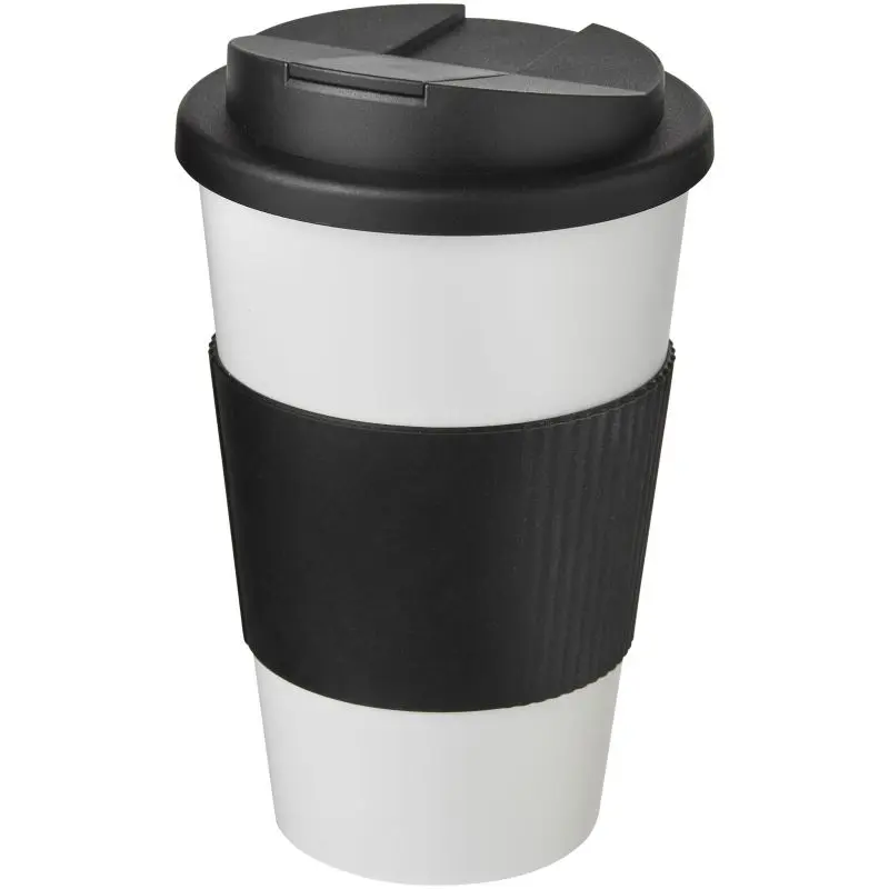 Americano 350 ml Isolierbecher mit Schutzring & auslaufsicherem Schraubverschluss - Weiß - Schwarz