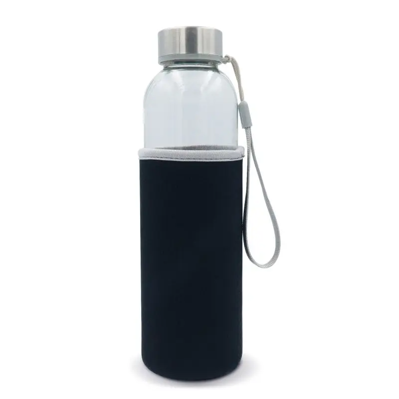 500ml Glas-Trinkflasche mit schwarzer Neoprenhülle - Elegant & Praktisch