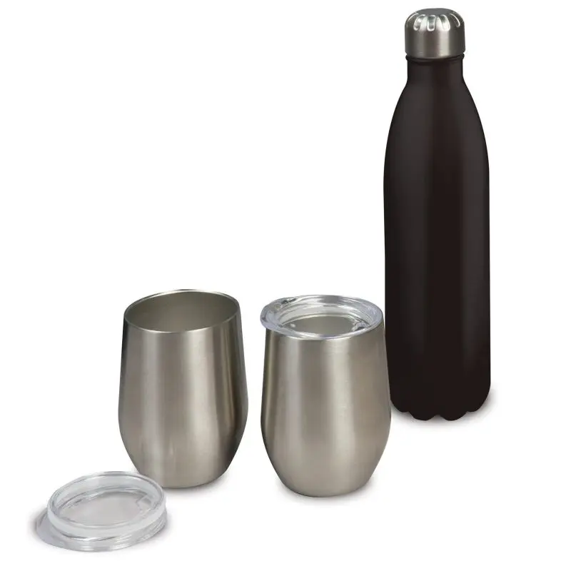 Silber-Schwarz Swing Isolierflasche mit 2 Bechern, 500ml