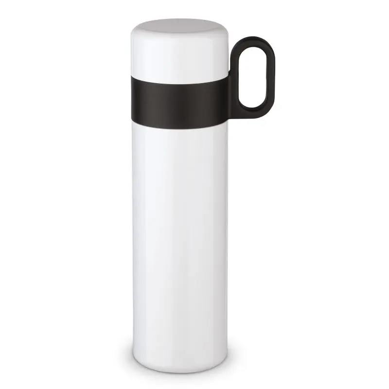 Isolierflasche mit Becher 500 ml - Weiß - Doppelwandige Edelstahl Thermoflasche