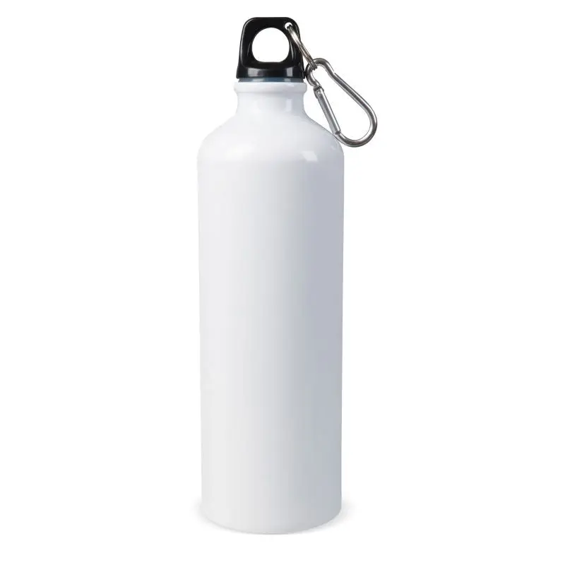 Aluminium Wasserflasche 750 ml mit Karabiner - Weiß, Ideal für Abenteuer
