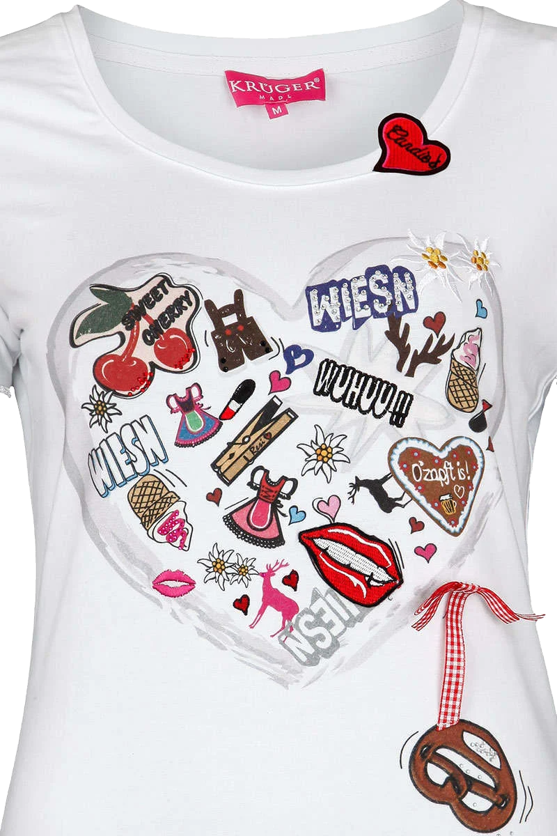 Damen Trachten T-Shirt Applikationen Herz