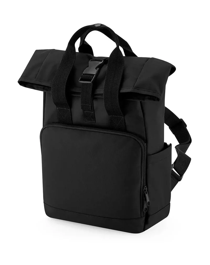 Recycelter Mini Rucksack mit Rollverschluss und zwei Griffen