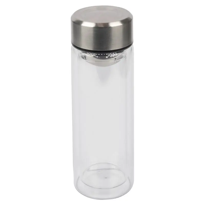 CHAI Doppelwandige Trinkflasche 500 ml, Silber-Transparent, Isoliert & Modern