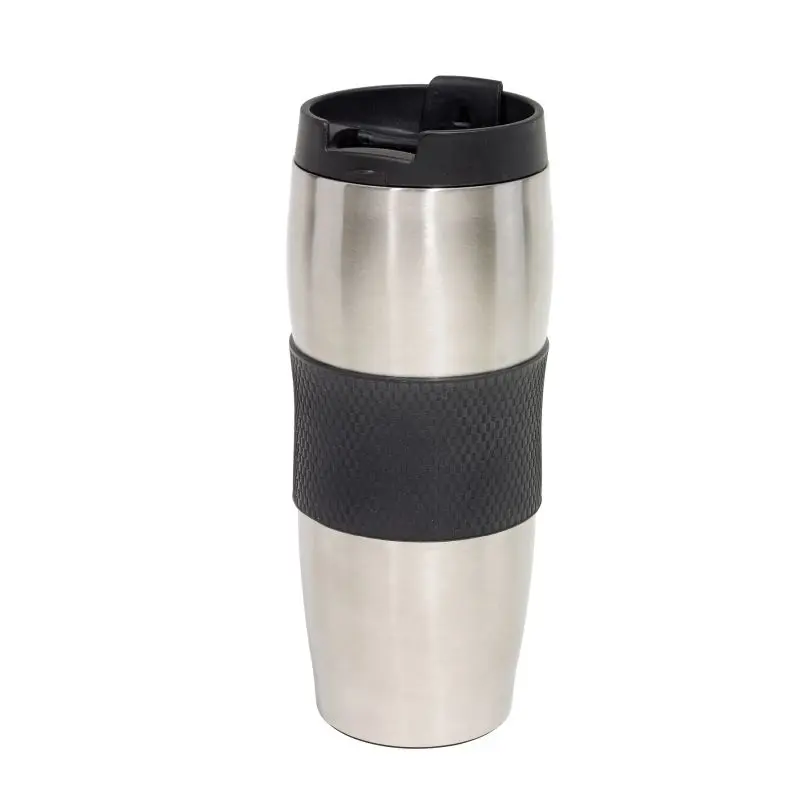 Eleganter Isolierbecher AU LAIT 400 ml - Schwarz/Silber, Hält Getränke heiß oder kalt für unterwegs