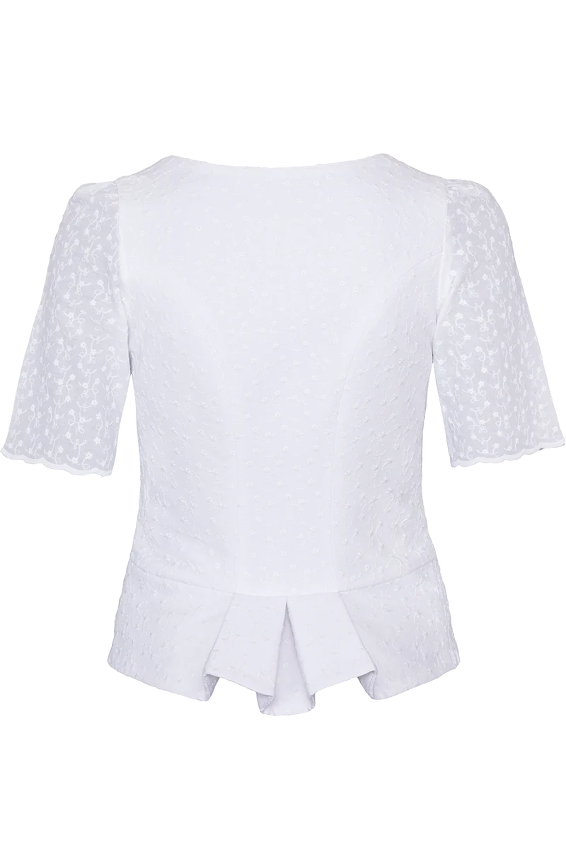 Damen Miederbluse mit Arm und Blütenstickerei - weiß