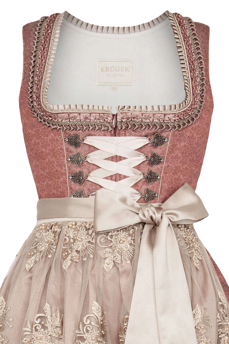 Midi-Dirndl mit Perlen-Stickerei-Schürze altrosa