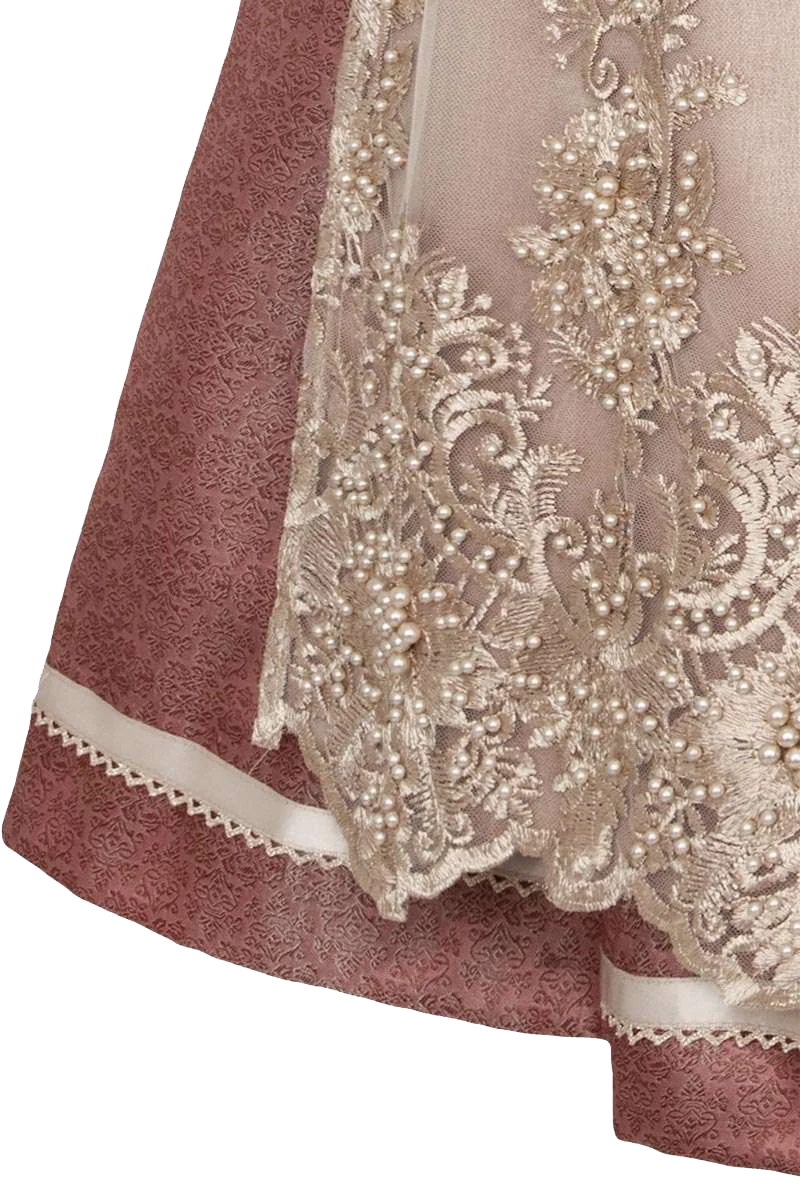 Midi-Dirndl mit Perlen-Stickerei-Schürze altrosa