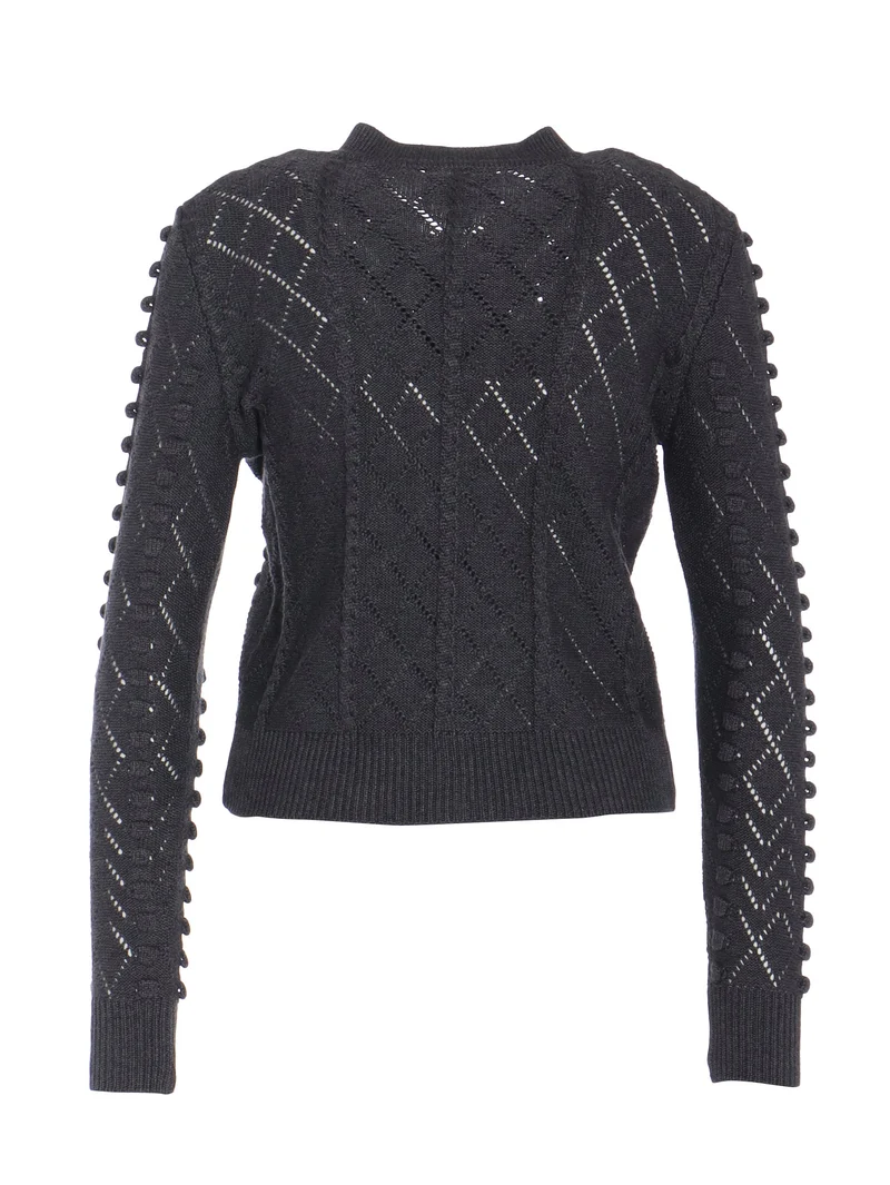 Strickjacke mit Stehkragen und Bommeln