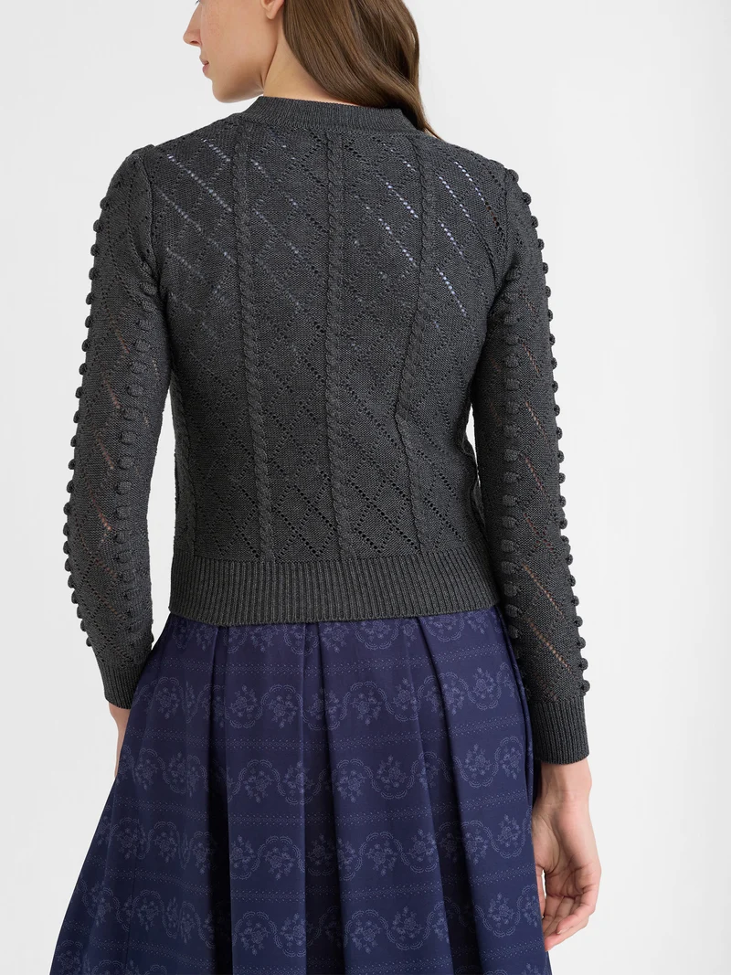 Strickjacke mit Stehkragen und Bommeln