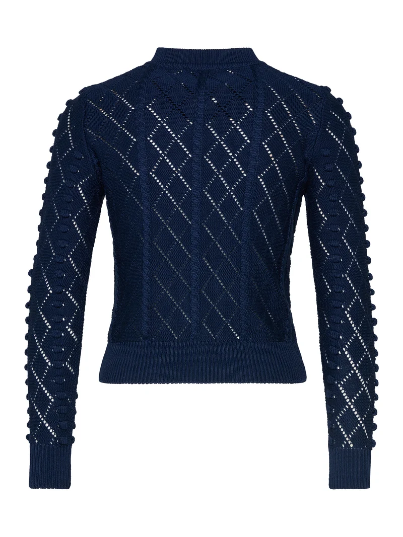 Strickjacke mit Stehkragen und Bommeln