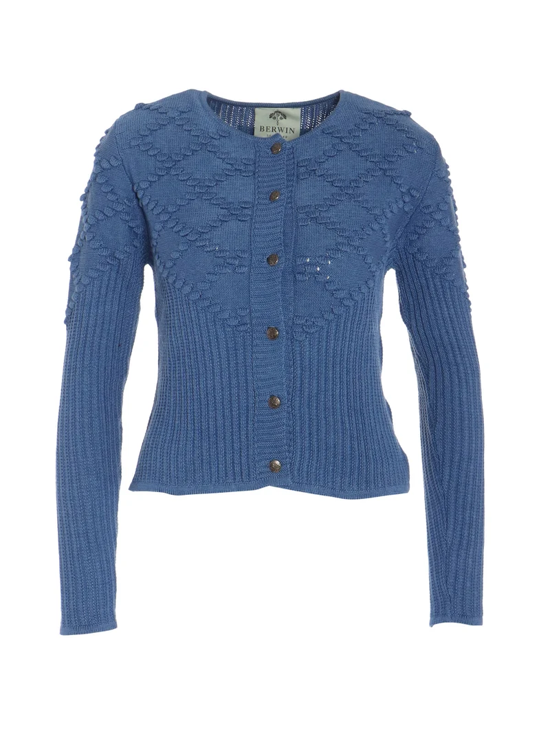 Taillierte Strickjacke mit Rautenmuster und Bommel