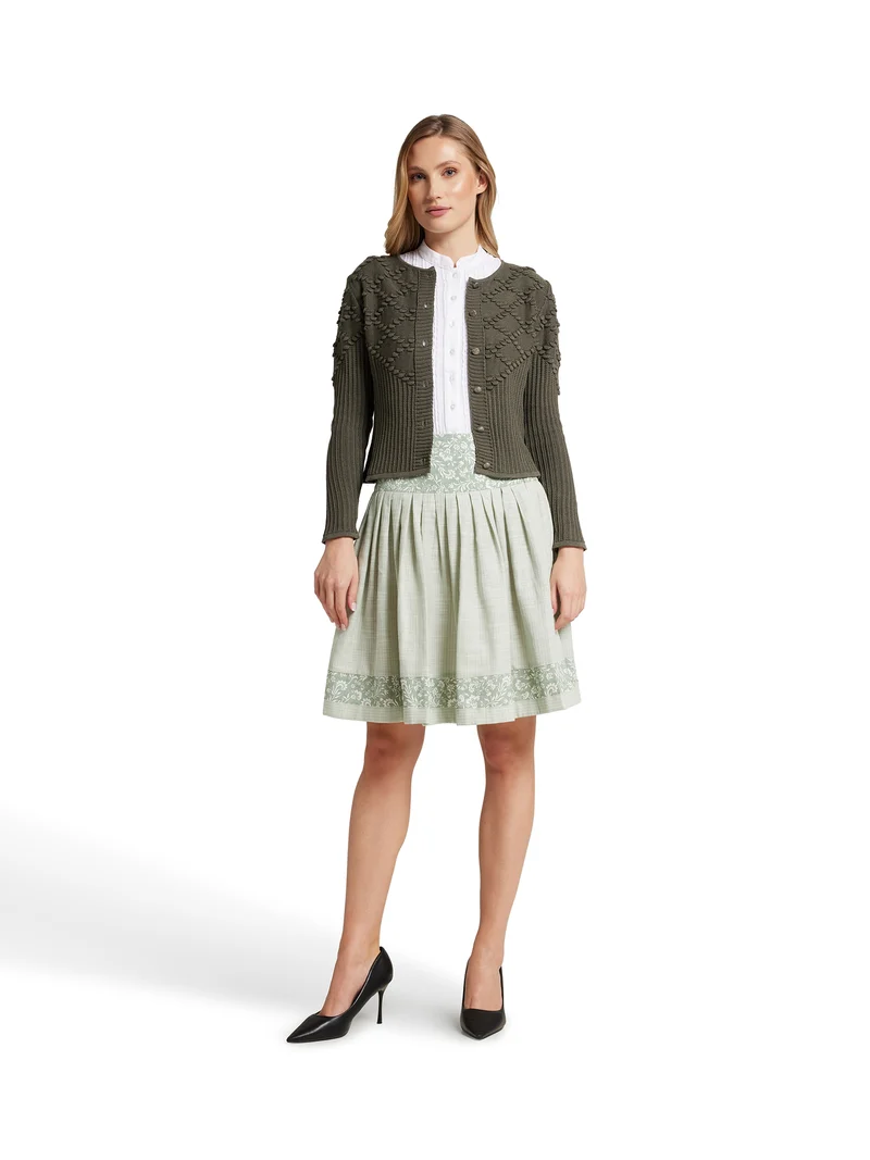 Taillierte Strickjacke mit Rautenmuster und Bommel