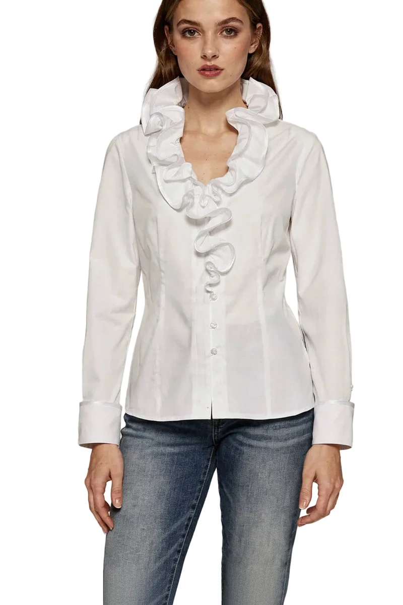Rüschenbluse mit Satin-Finish und Schlingenverschl