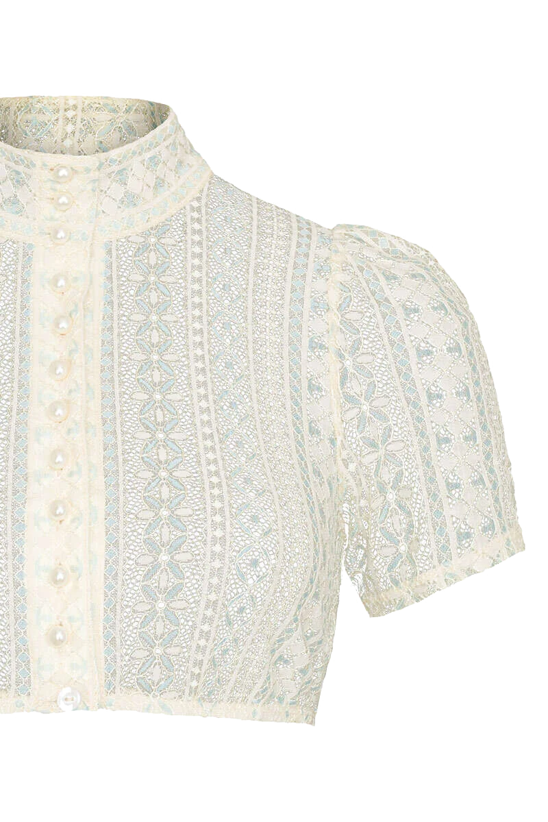 Hochgeschlossene Dirndlbluse mit Spitze