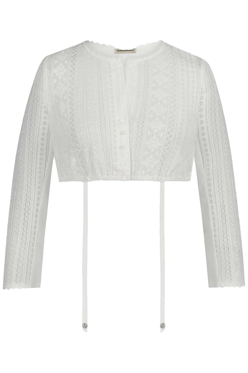 Hochgeschlossene Dirndlbluse aus Baumwolle mit Spitze
