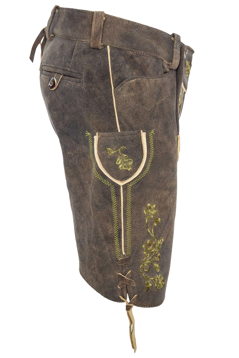 Hirsch-Lederhose kurz mit Gürtel