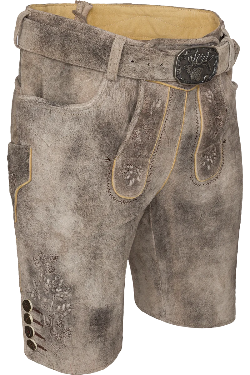 Herren Lederhose kurz bestickt mit Gürtel