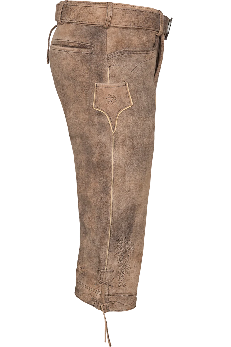 Herren Lederhose Kniebund bestickt mit Gürtel