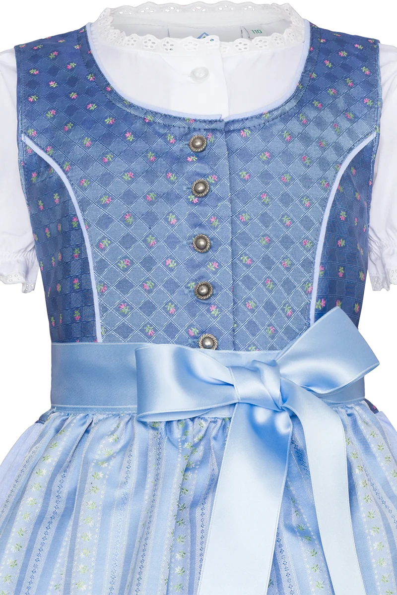 Kinderdirndl mit Blumenmuster und Puffärmel-Bluse - blau