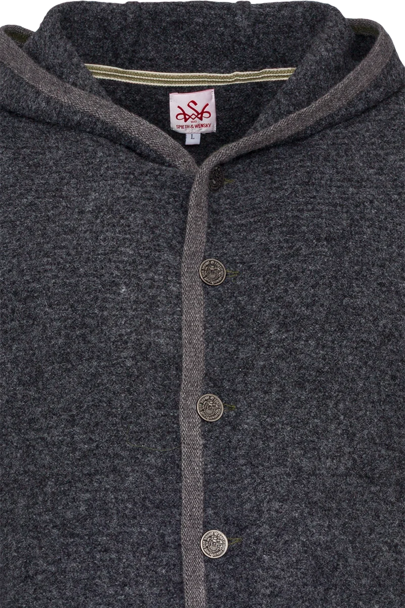 Herren Trachtenwalkjacke mit Kapuze - anthra