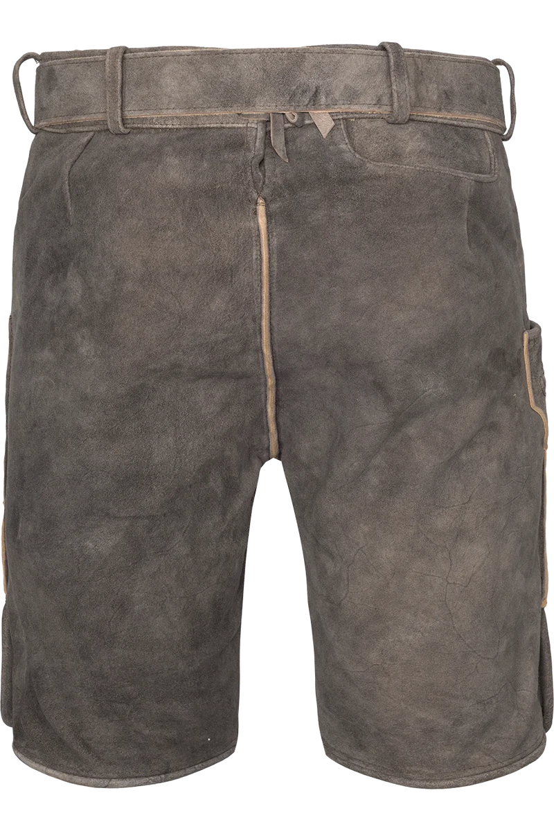 Herren Lederhose kurz mit Stickereien und Gürtel - stonegrey schwarz
