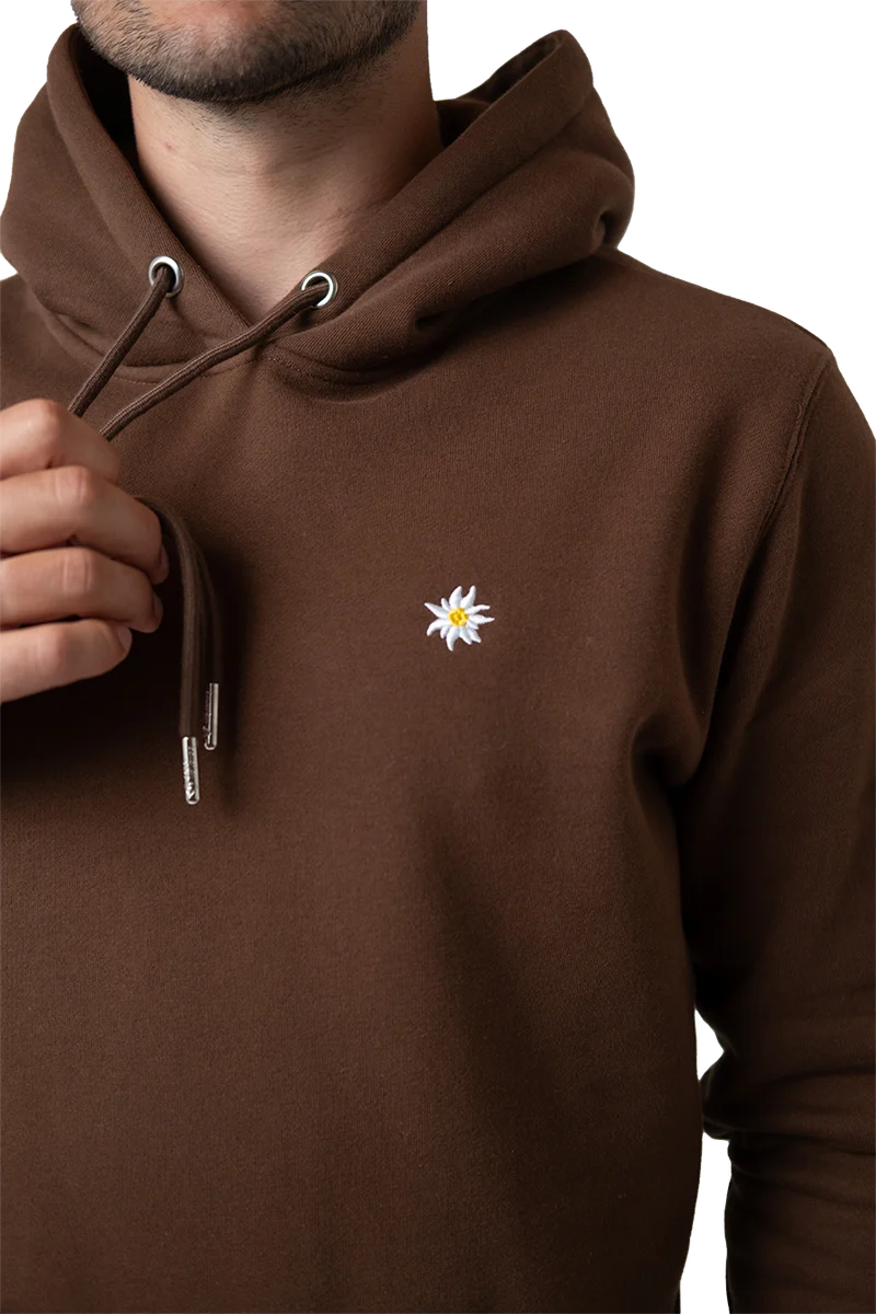 Herren Hoodie mit Edelweiß-Stickerei - dunkelbraun