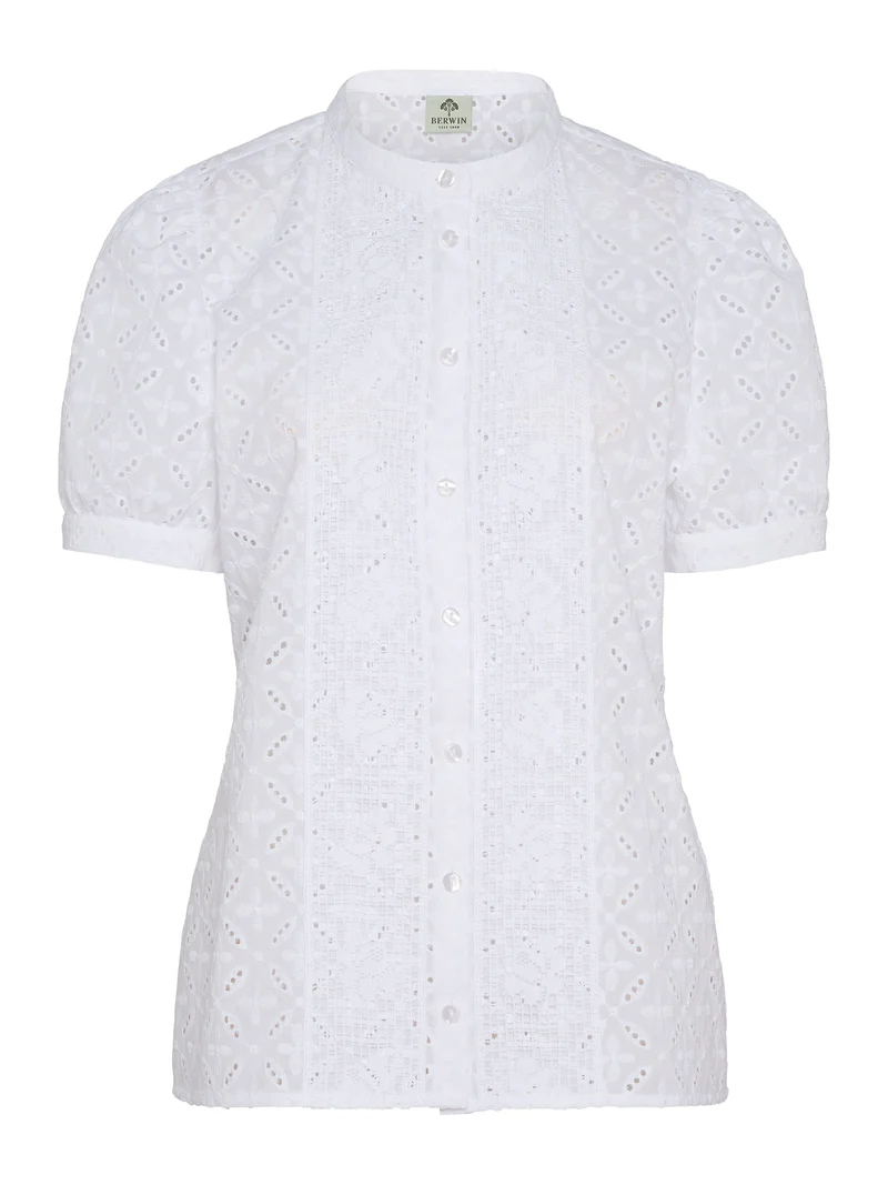 Komplett bestickte Bluse mit aufgesetzter Spitze