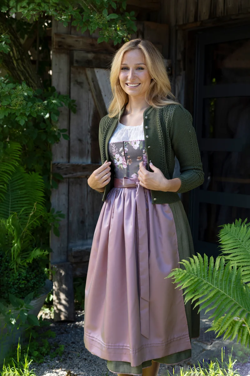 Dirndl mit Rosenmuster-Oberteil & Taftschürze