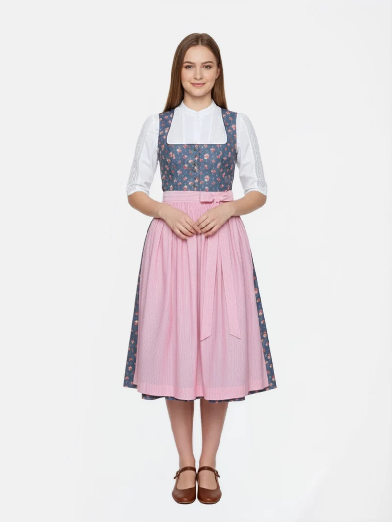 Edle Dirndlbluse mit Stehkragen und Spitzenbesatz