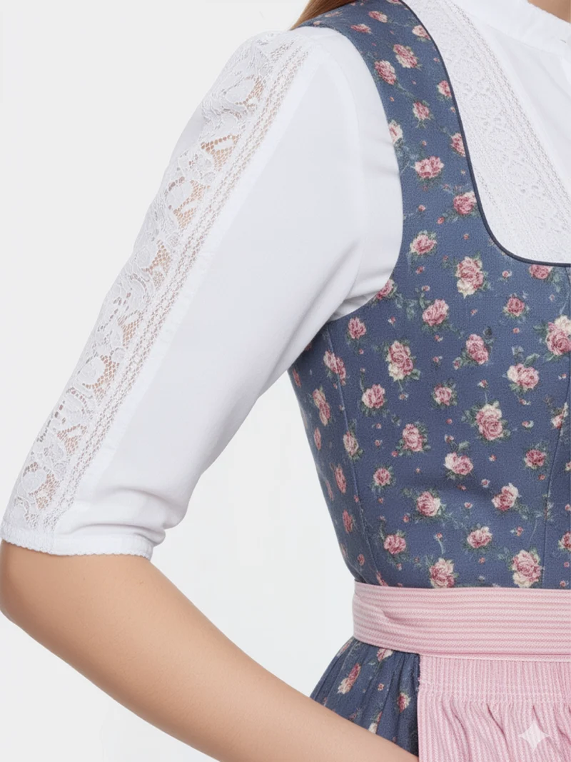 Edle Dirndlbluse mit Stehkragen und Spitzenbesatz