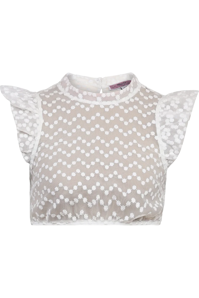 Dirndlbluse transparent mit aufgestickten Blüten- offwhite